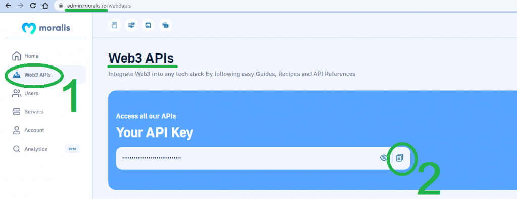 Instructions on how to get the Moralis API key.
