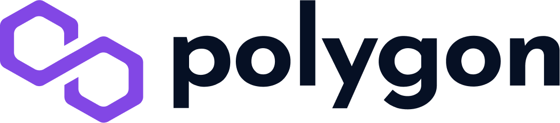 Polygon written in black with logo.