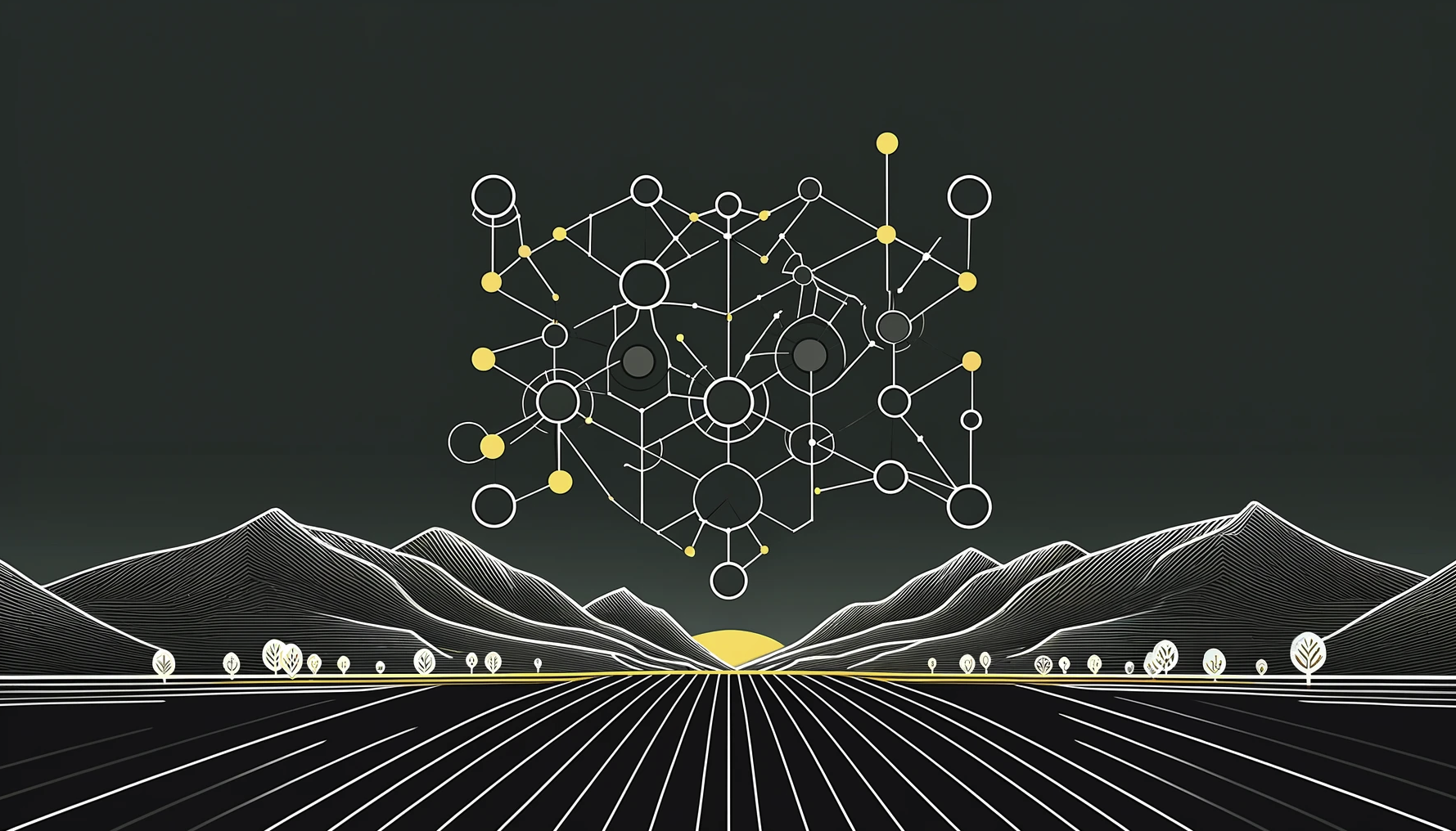 Yellow and black landscape with a cluster of Blast nodes. 