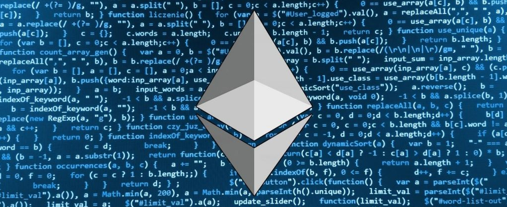 Ethereum blockchain logo with code.