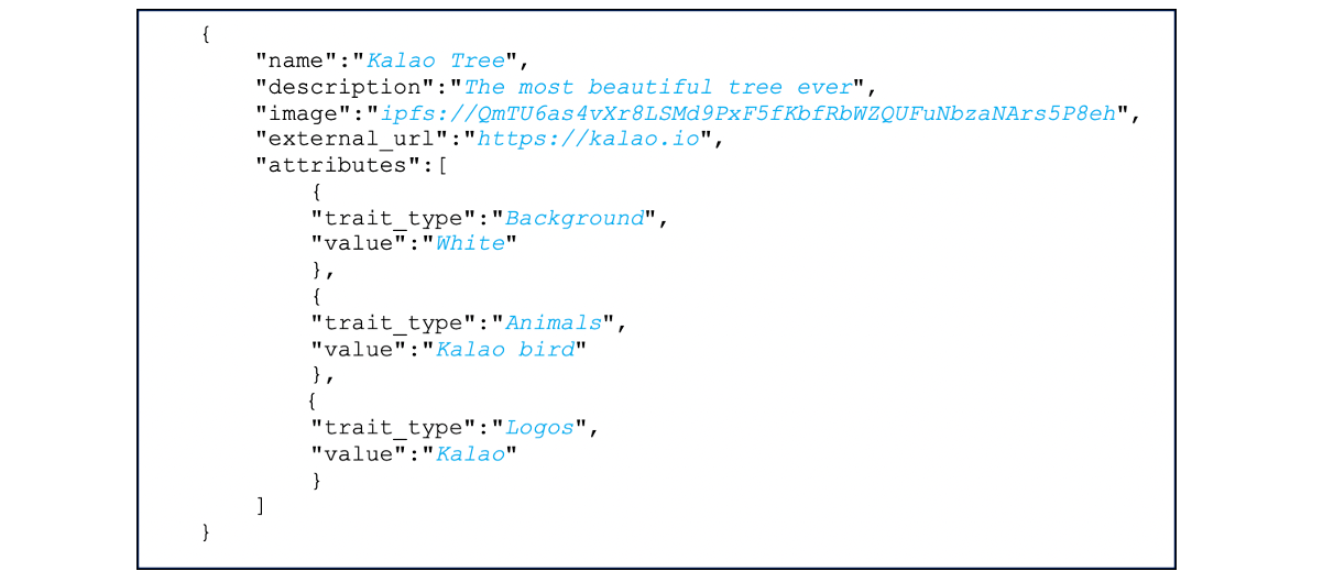 NFT metadata JSON example.