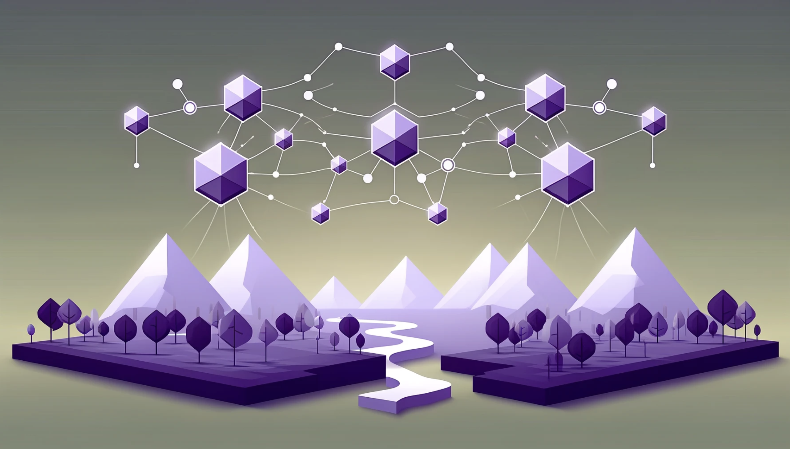 Polygon zkEVM RPC nodes connected over a purple landscape. 