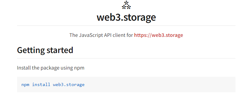 A command for installing Web3.Storage.
